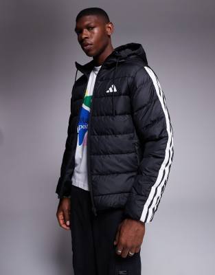 Adidas Uomo Nero Piumino Con Cappuccio Essentials Climawarm 3 Stripes - Immagine 2