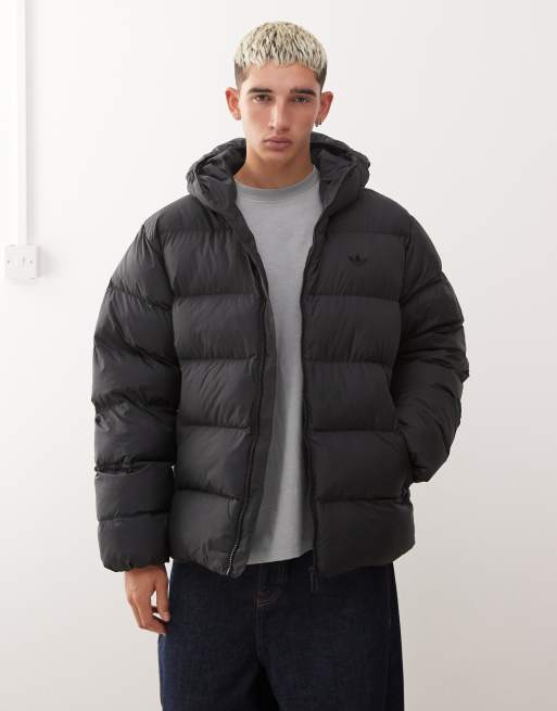 adidas Originals - Piumino nero tono su tono con cappuccio