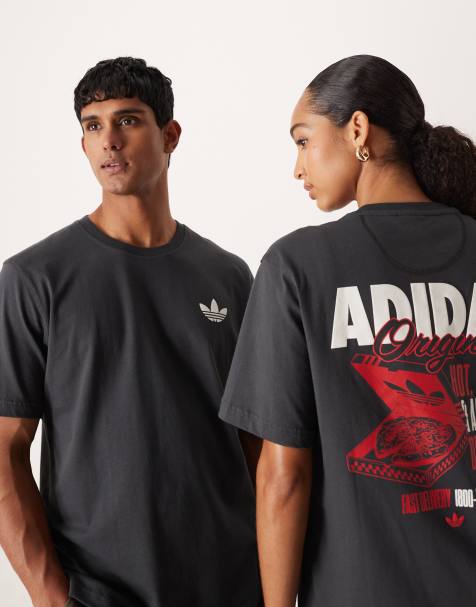 adidas Originals pizza box graphic t-shirt in charcoal grey - view 2