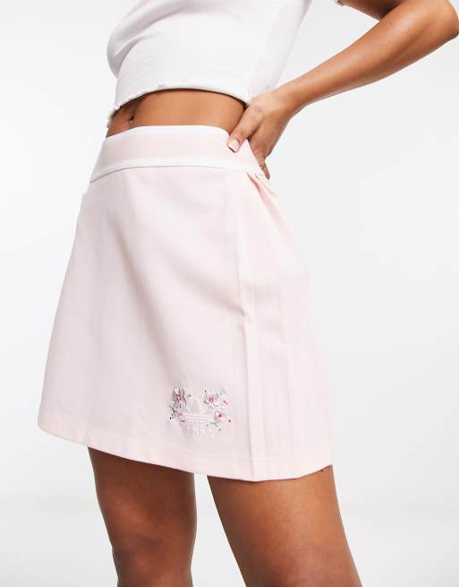 adidas Originals pleated skirt in pastel pink with floral logo