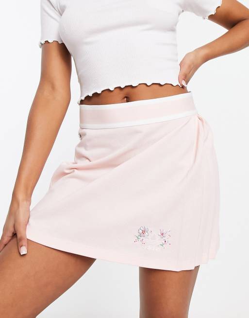 adidas Originals pleated skirt in pastel pink with floral logo