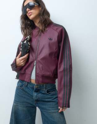 adidas Originals pleather track top in burgundy | ASOS