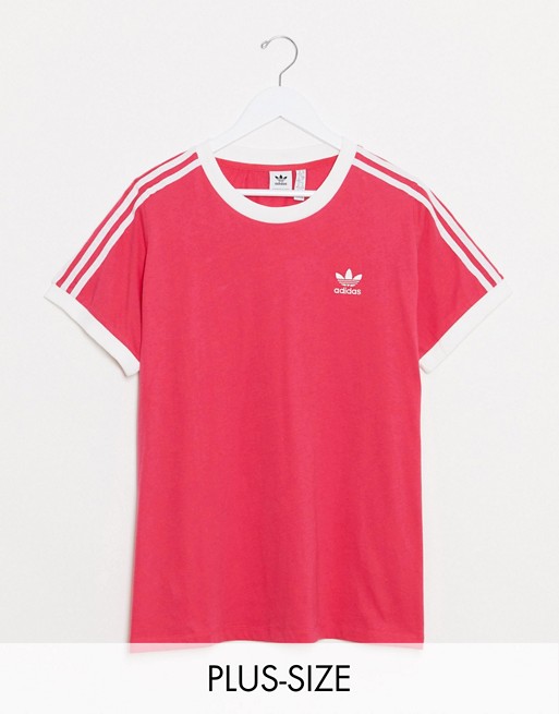 adidas Originals Plus 3 stripe ringer t-shirt in pink