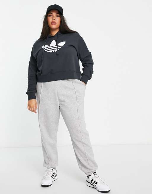 Adidas originals trefoil outlet cropped hoodie sweatshirt