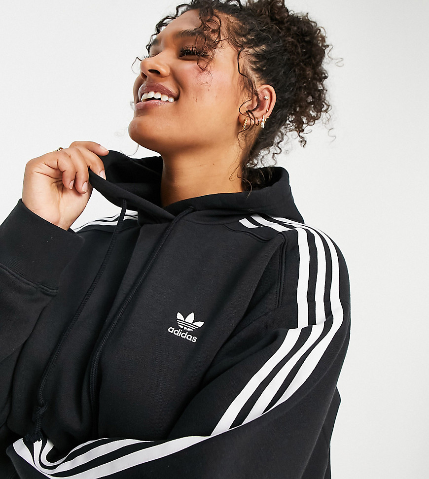 Adidas Originals Plus adicolor 3 stripe cropped hoodie in black