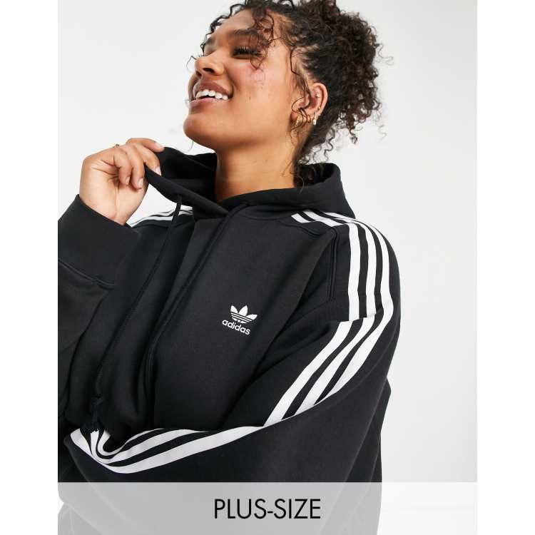 3 stripe black cropped hoodie on sale