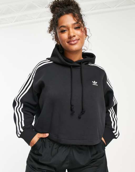 Adidas originals adicolor 3 stripes cropped hoodie sweatshirt top