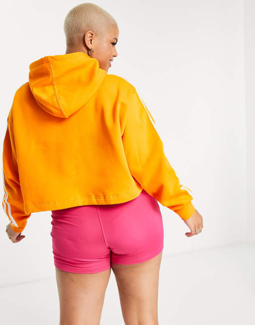 Adidas 3 stripe shop orange crop hoodie