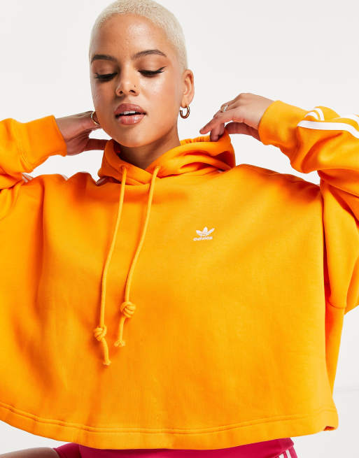 adidas Originals Plus adicolor 3 stripe cropped hoodie in orange