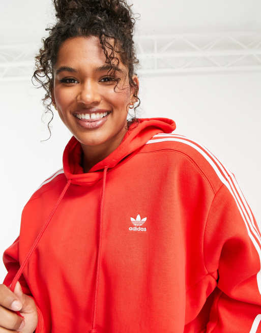 adidas Originals Plus adicolor 3 stripe cropped hoodie in red