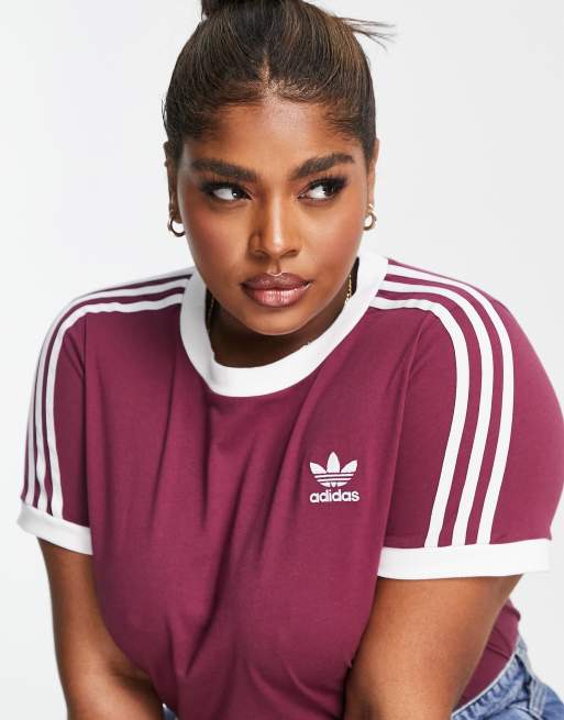 Adidas originals 3 stripe t shirt burgundy 2025