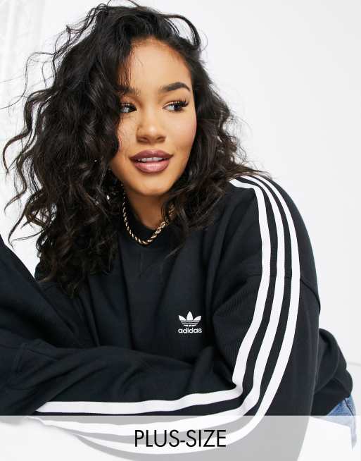 adidas Originals Plus – Adicolor – Czarna bluza z okrągłym dekoltem i trzema paskami