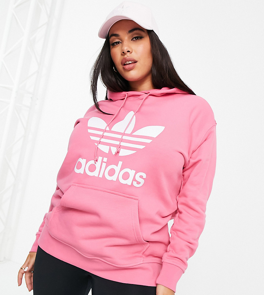 Felpa Rosa donna adidas Originals Plus - adicolor - Felpa con cappuccio rosa con logo grande