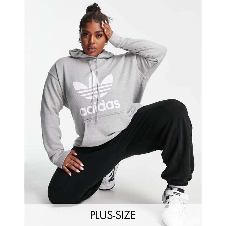 adidas Originals Plus adicolor large logo hoodie in gray ASOS