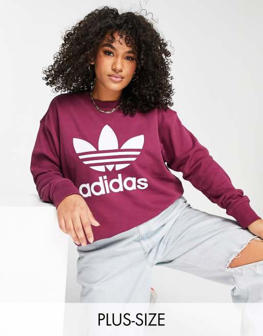 kinakål sammensnøret hård adidas Originals Plus adicolor large logo sweatshirt in crimson | ASOS