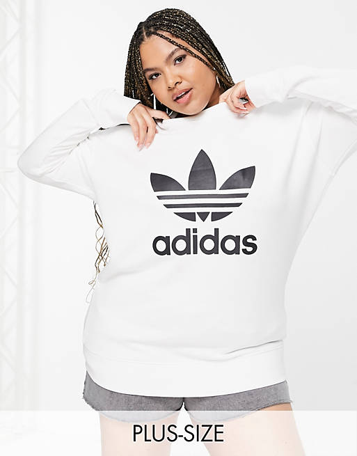 Women adidas Originals Plus adicolor large logo sweatshirt in white 
