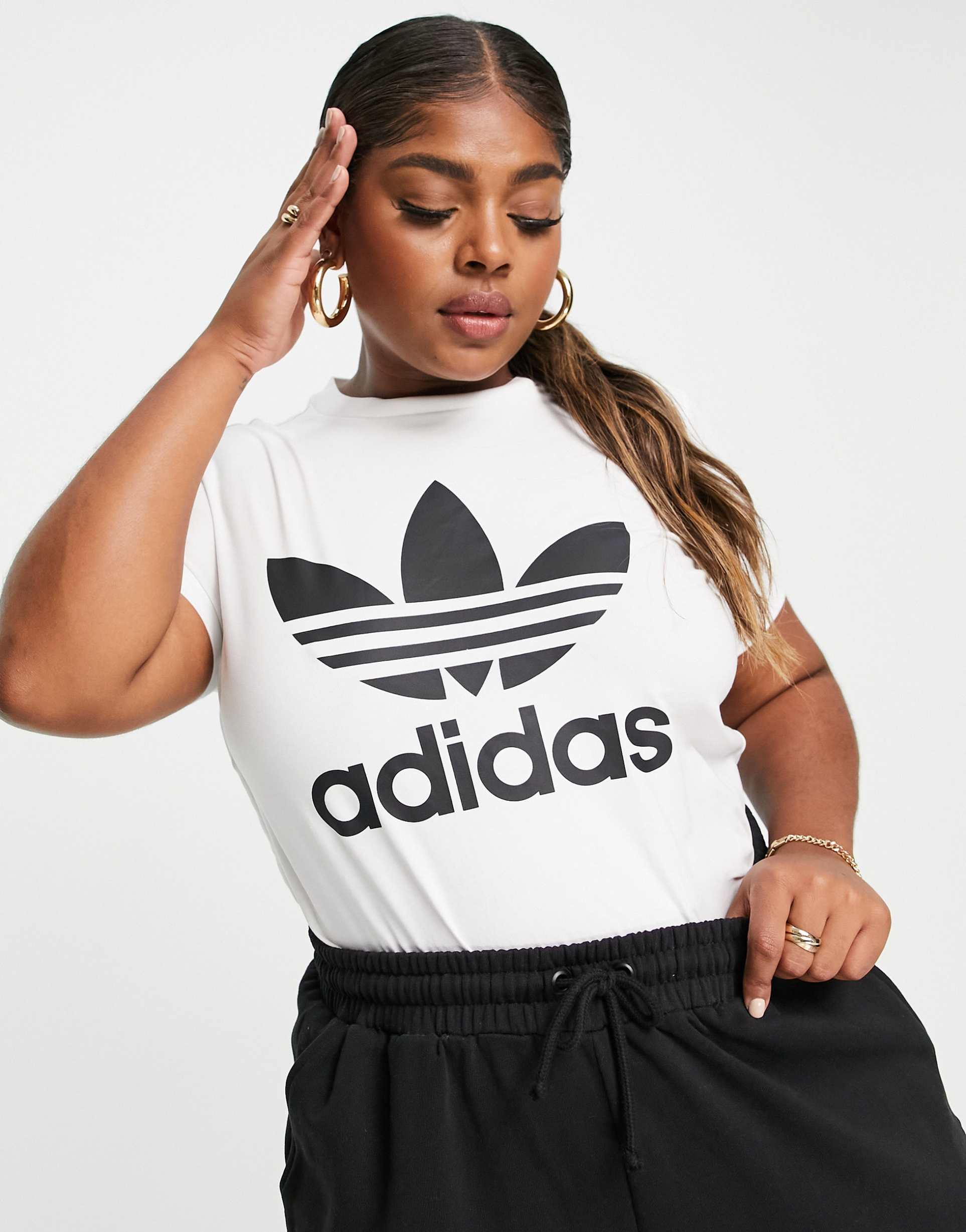 adidas Originals Plus adicolor large logo t-shirt in white view 4
