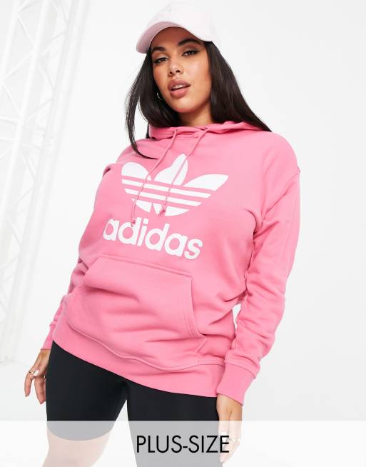 adidas Originals Plus – adicolor – Rosa huvtröja med stor logga