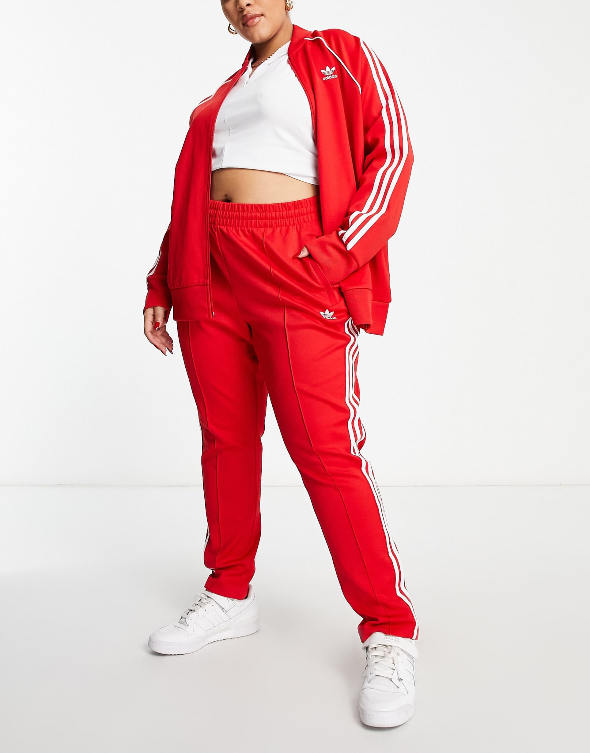 adidas Originals Plus adicolor slim joggers in red view 2
