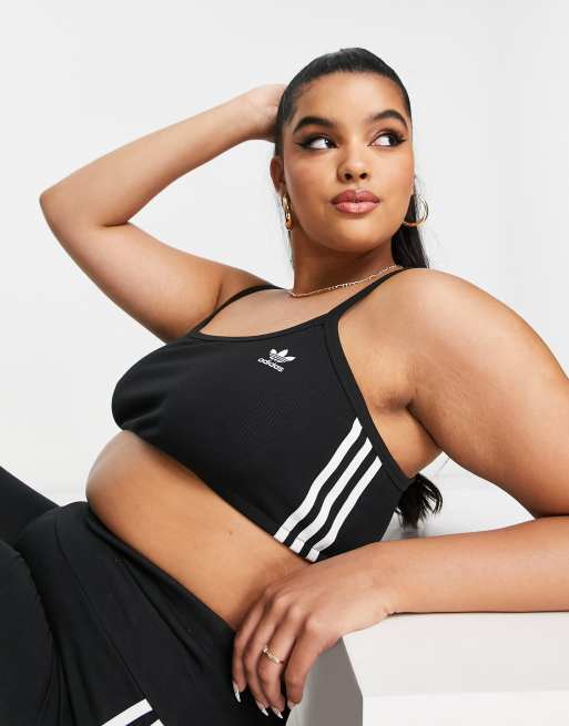 adidas Originals Plus adicolor three stripe bralette in black