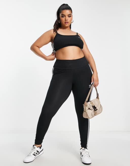 adidas Originals Plus adicolor three stripe bralette in black ASOS