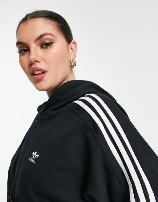 Adidas originals adicolor three stripe cropped hoodie in black clearance