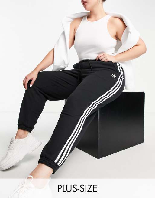 adidas Originals Plus adicolor three stripe joggers in black ASOS
