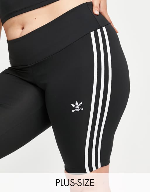 adidas Originals Plus adicolor three stripe legging shorts in black