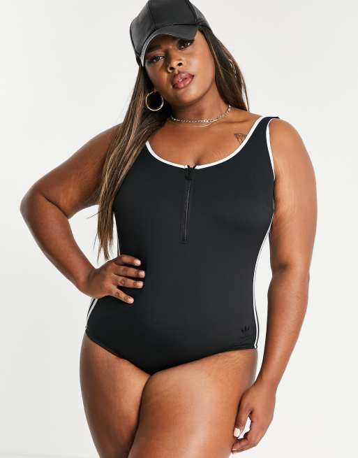 adidas 3-Stripes Swim Suit (Plus Size) - Black