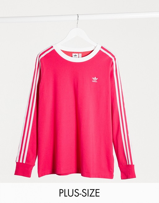 adidas Originals Plus adicolor three stripe long sleeve t-shirt in pink