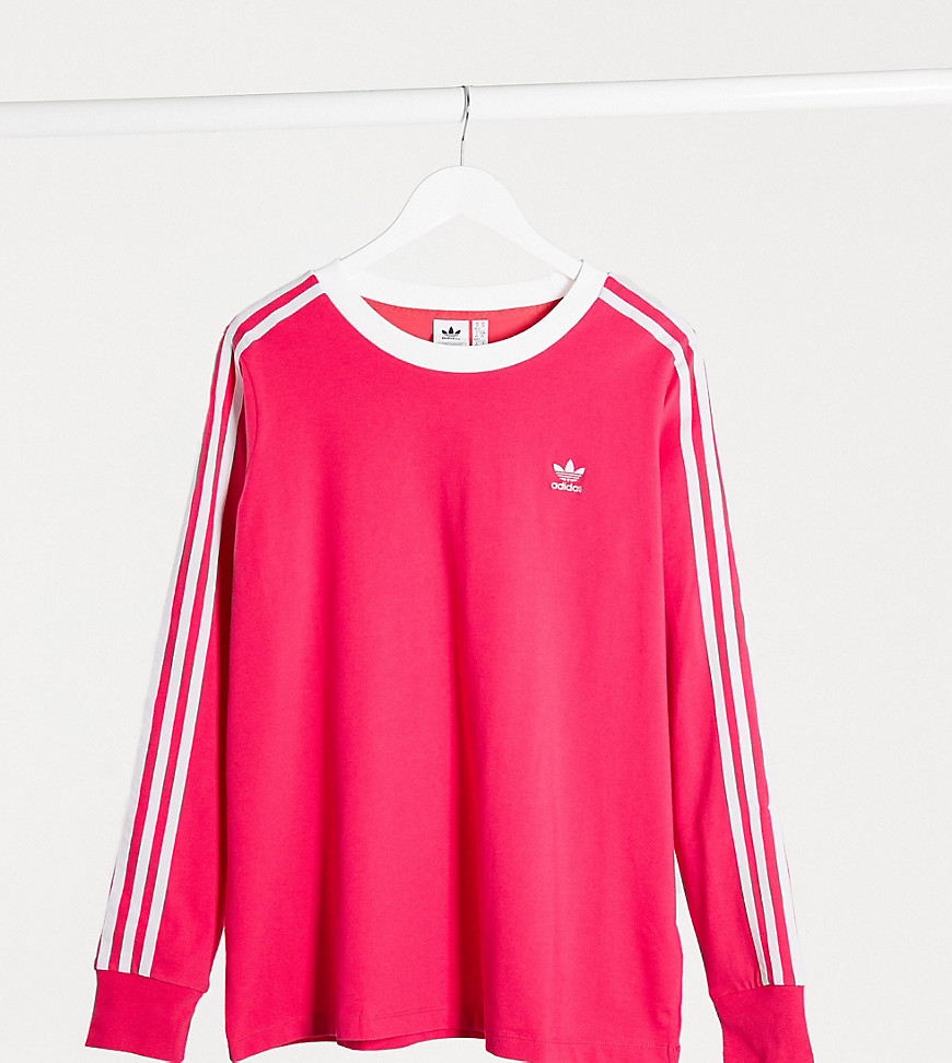 Adidas Originals Plus adicolor three stripe long sleeve t-shirt in pink