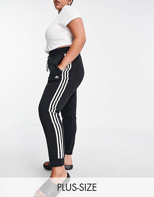 adidas Originals Plus adicolor three stripe slim fit joggers in black