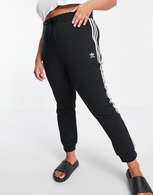 Adidas originals adicolor three stripe skinny joggers in black on sale