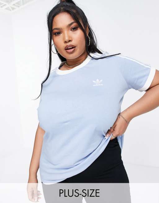 adidas Originals Plus adicolor three stripe t shirt in blue