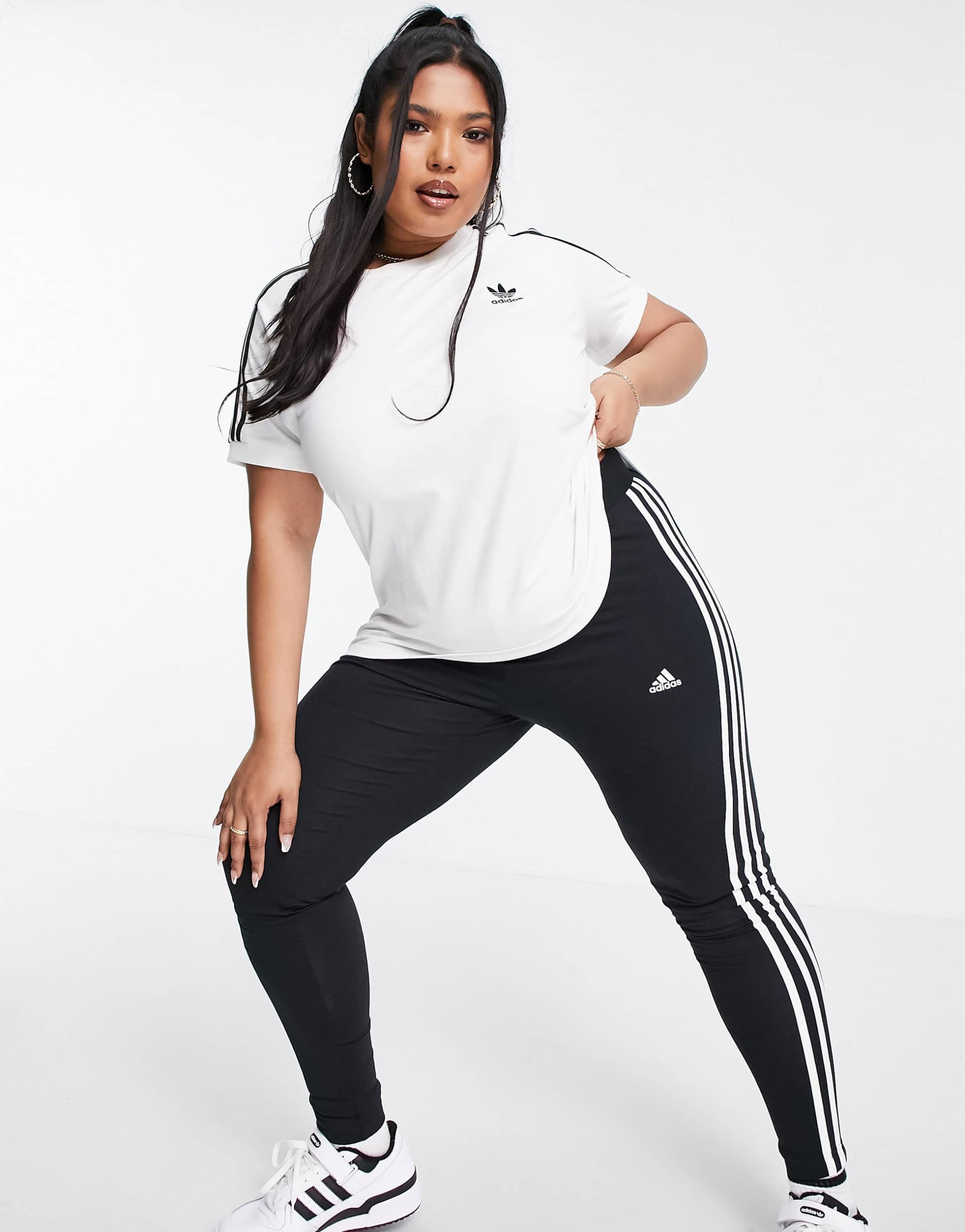 adidas Originals Plus adicolor three stripe t-shirt in white