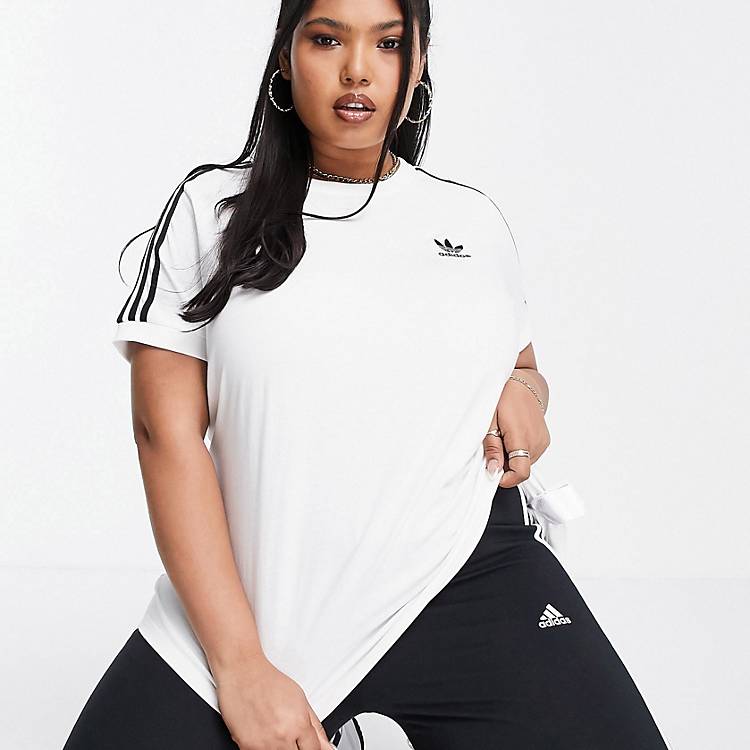 Cardenal mental pala adidas Originals Plus adicolor three stripe t-shirt in white | ASOS