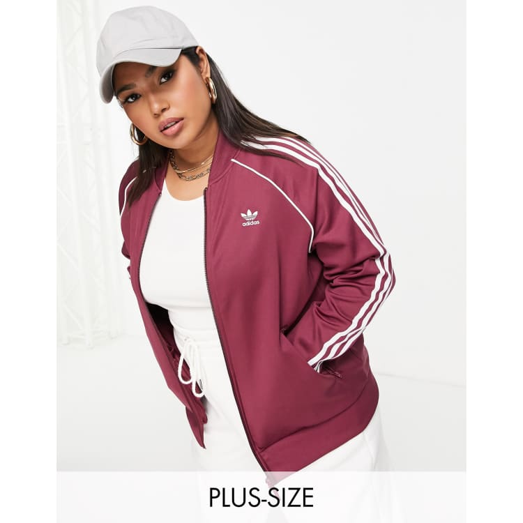 adidas Originals Plus adicolor three stripe track top in crimson ASOS