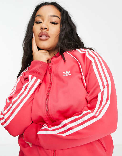 adidas Originals Plus adicolor three stripe track top in power pink