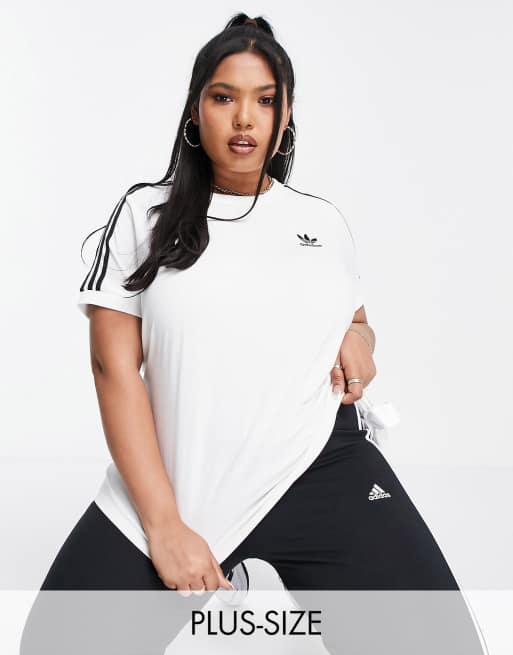 adidas Originals Plus – adicolor – Vit t-shirt med tre ränder