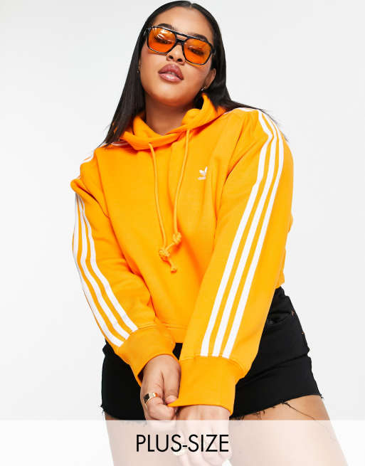 adidas Originals Plus adicolour 3 stripe cropped hoodie in orange