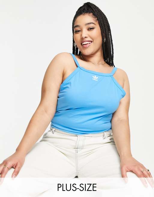 adidas Originals Plus adicolour 3 stripe tank top in sky blue