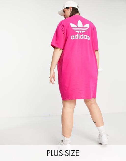 adidas Originals Plus adicolour t shirt dress with back print in pink