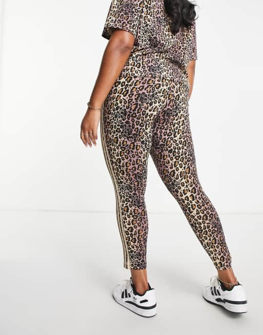 adidas Originals Plus all over leopard print leggings in brown