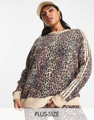 adidas Originals Plus all over leopard print sweater in brown