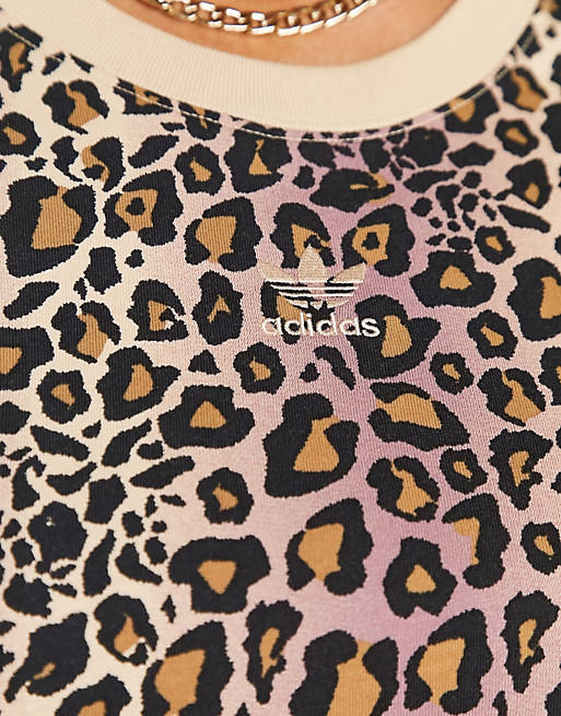 adidas Originals Plus all over print leopard print cropped t-shirt in brown  | ASOS
