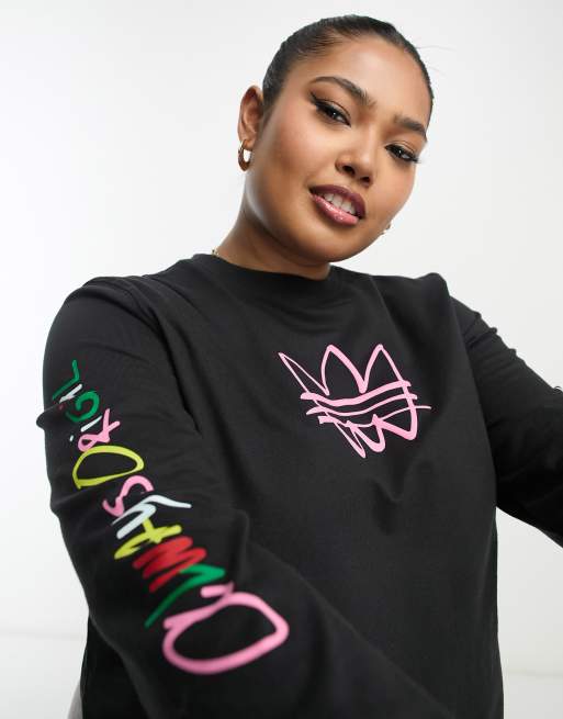 adidas Originals Plus 'always original' long sleeve graphic t-shirt in black  | ASOS