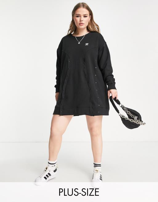 adidas Originals Plus – always original – Pulloverkleid mit Druckknopfdetails in Schwarz