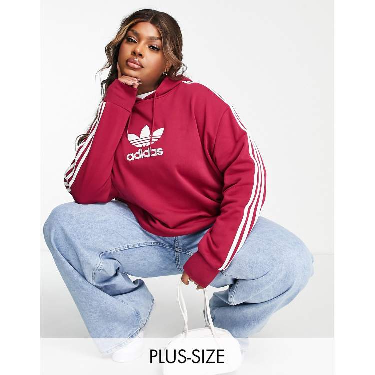 Adidas women's trefoil hoodie burgundy top