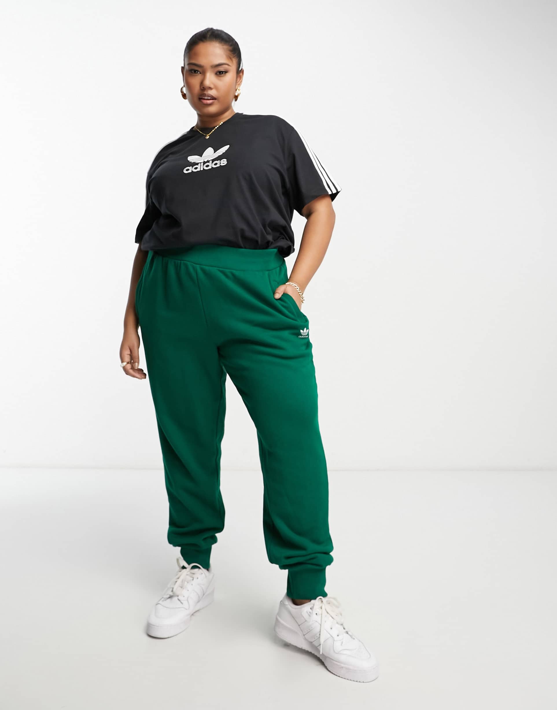 adidas Originals Plus 'centre stage' trefoil t-shirt in black view 3