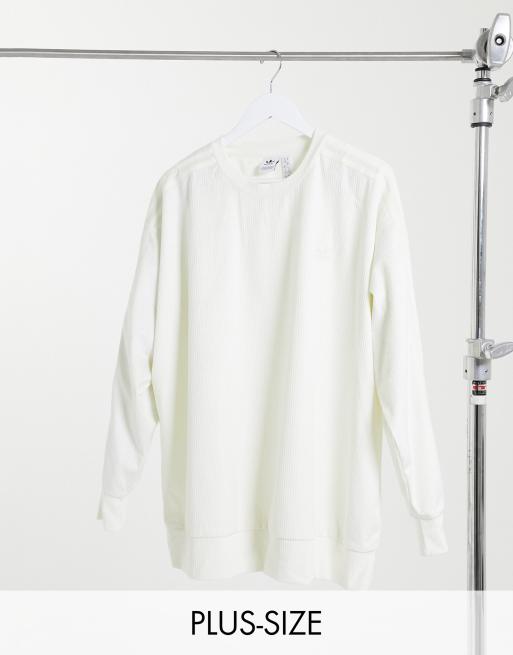 Adidas Originals Plus Comfy Cords Velvet Corduroy Sweatshirt In Off White Wamsi - original classic white adidas pants roblox